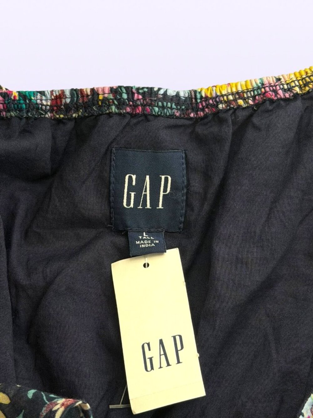 Gap NWT Royal Blue Cotton Smocked Floral Ruffle Straps Dress L Tall - Picture 2 of 5